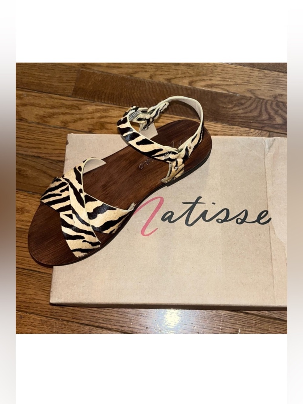Matisse Tan Zebra Shade Calf Hair Sandal Women’s Size 7 NEW Ankle strap w/buckle